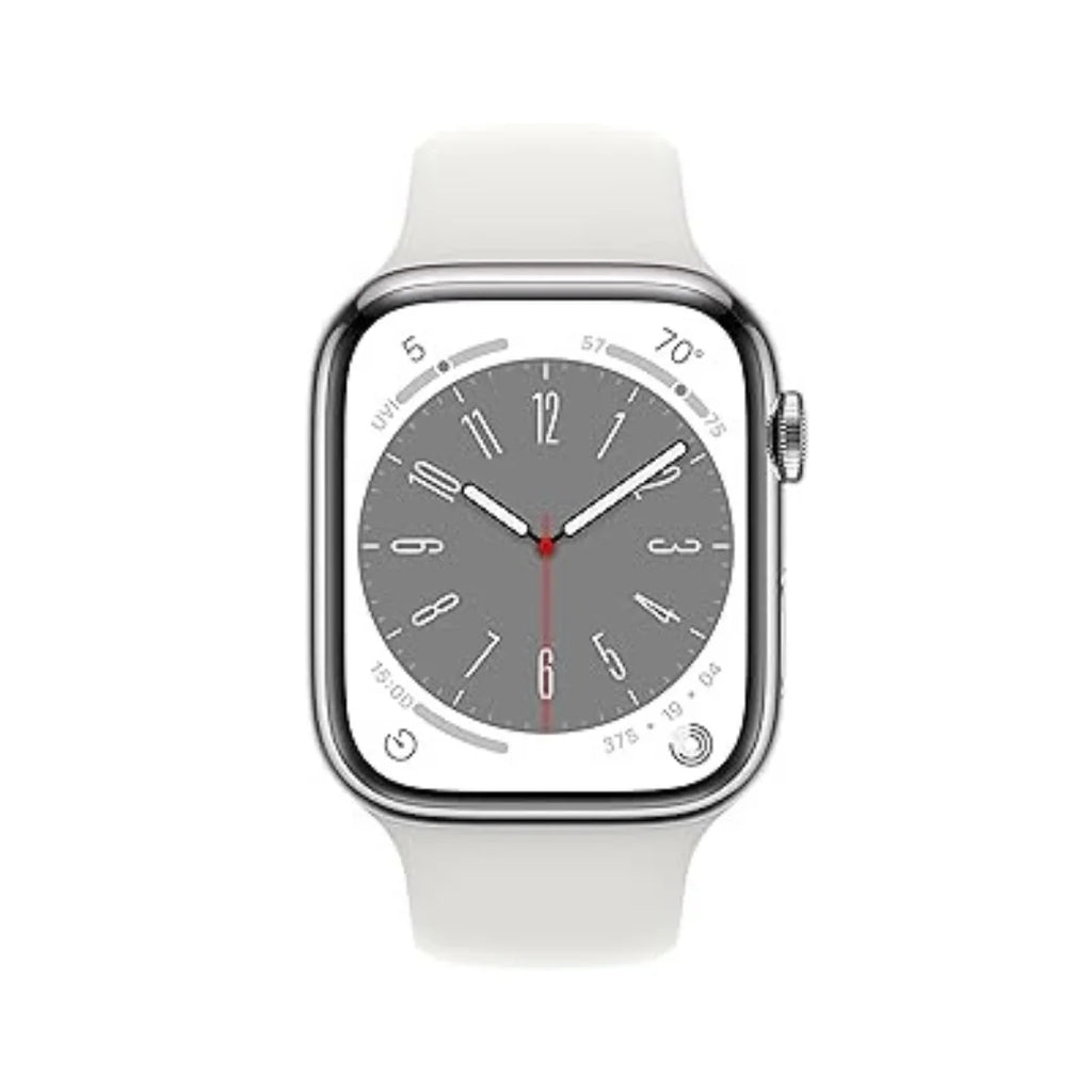 Apple Watch Series 8 (GPS+ Cellular 45MM) Silver Aluminum Case with White Sport Band - MP4Q3LL/A